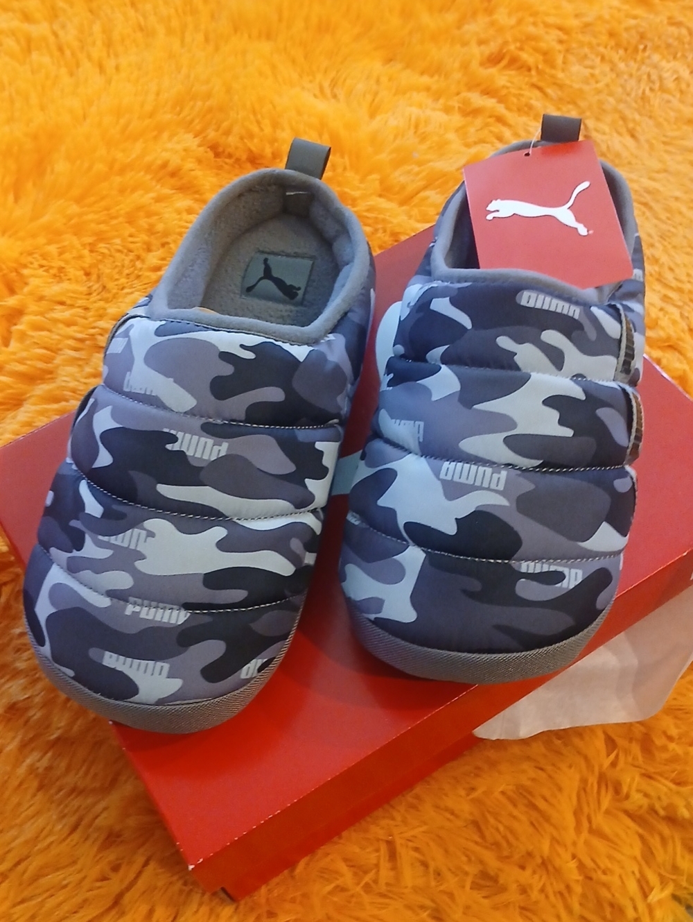 Puma Gray Camo Slip-On Puffer Slippers